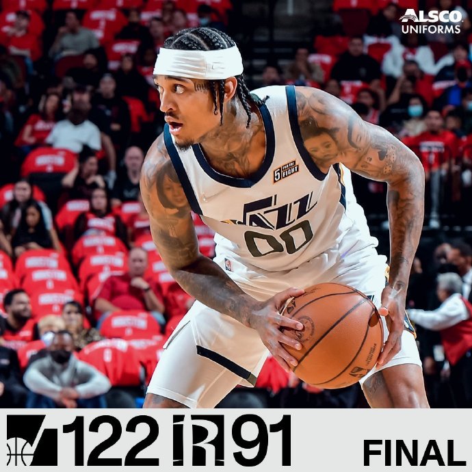 爵士122-91大胜火箭 米切尔15分 博格达19分
