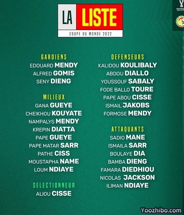 2022卡塔尔世界杯塞内加尔26人大名单一览