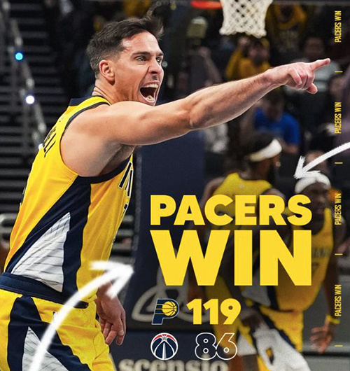 步行者119-86大胜奇才 赛季首尝30+分差胜利