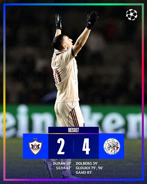 11分钟连轰3球！阿贾克斯4-2逆转卡拉巴赫，欧冠首胜终结5连败